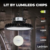 Ledvion LED Hallenstrahler 200W - Philips Driver - Netzschalter - 120° - 175lm/W - 3000K - IP65 - Dimmbar - 5 Jahre Garantie