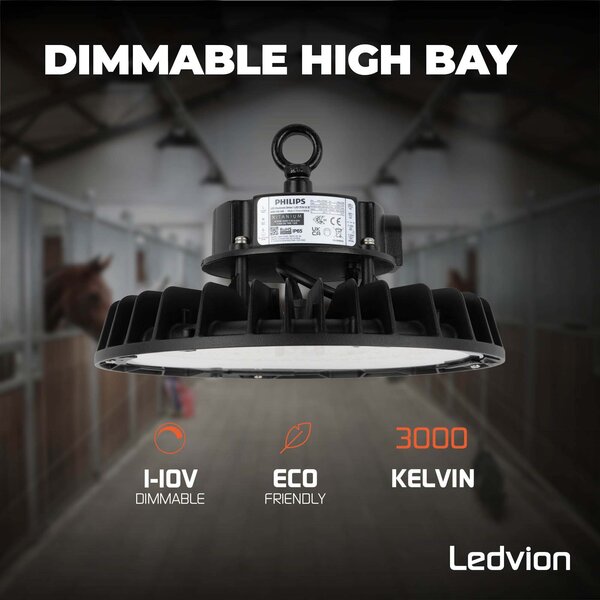 Ledvion LED Hallenstrahler 200W - Philips Driver - Netzschalter - 120° - 175lm/W - 3000K - IP65 - Dimmbar - 5 Jahre Garantie