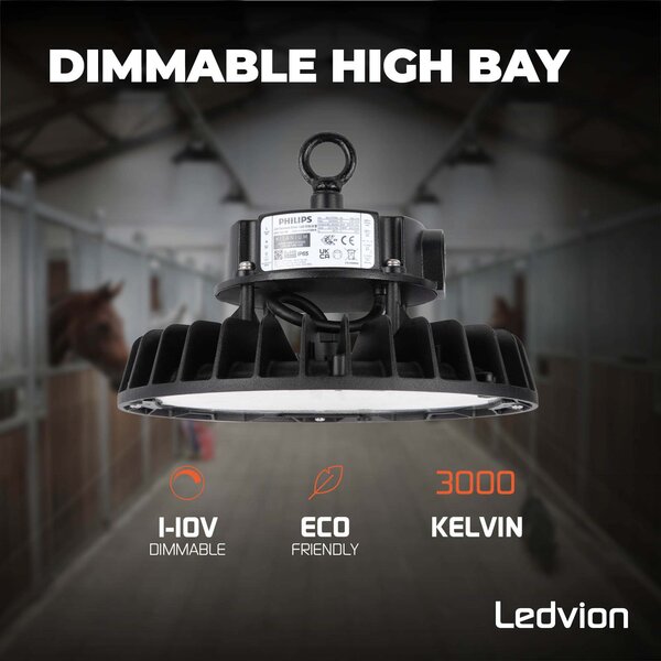 Ledvion LED Hallenstrahler 150W - Philips Driver - Netzschalter - 120° - 175lm/W - 3000K - IP65 - Dimmbar - 5 Jahre Garantie