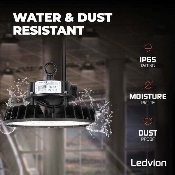 Ledvion LED Hallenstrahler 150W - Philips Driver - Netzschalter - 120° - 175lm/W - 3000K - IP65 - Dimmbar - 5 Jahre Garantie