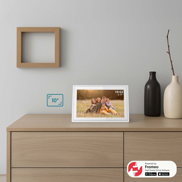 Tiqvi Digitaler Bilderrahmen - WLAN und Frameo App - Bilderrahmen 10 Zoll - Touchscreen - Weiß