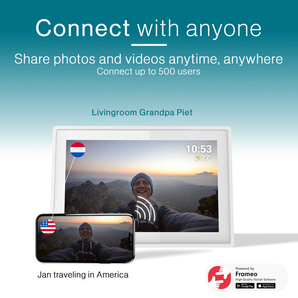 Tiqvi Digitaler Bilderrahmen - WLAN und Frameo App - Bilderrahmen 10 Zoll - Touchscreen - Weiß