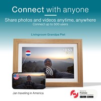 Tiqvi Digitaler Bilderrahmen - WLAN und Frameo App - Bilderrahmen 10 Zoll - Touchscreen - Holz