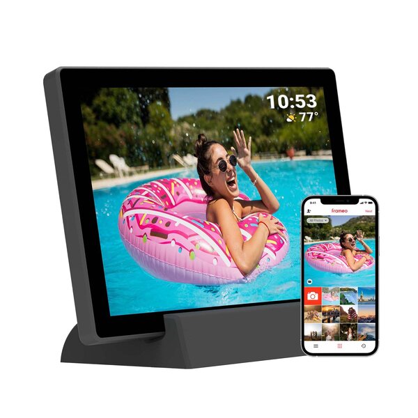 Tiqvi Digitaler Bilderrahmen - WLAN und Frameo App - Bilderrahmen 10 Zoll - Touchscreen - Wiederaufladbarer 3000mAh-Akku
