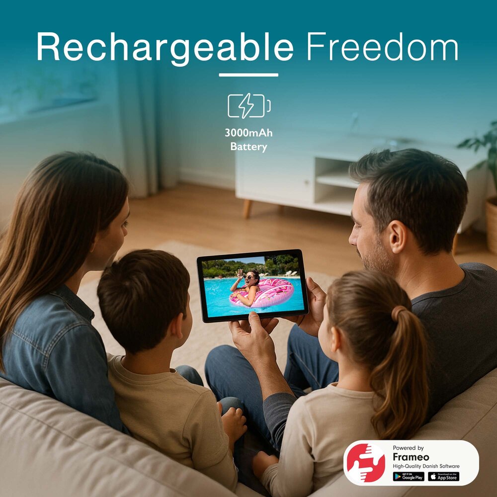 Tiqvi Digitaler Bilderrahmen - WLAN und Frameo App - Bilderrahmen 10 Zoll - Touchscreen - Wiederaufladbarer 3000mAh-Akku