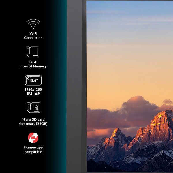 Tiqvi Digitaler Bilderrahmen - WLAN und Frameo App - Bilderrahmen 15.6 Zoll - Touchscreen - Schwarz