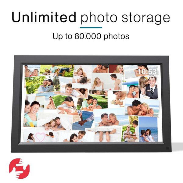 Tiqvi Digitaler Bilderrahmen - WLAN und Frameo App - Bilderrahmen 15.6 Zoll - Touchscreen - Schwarz