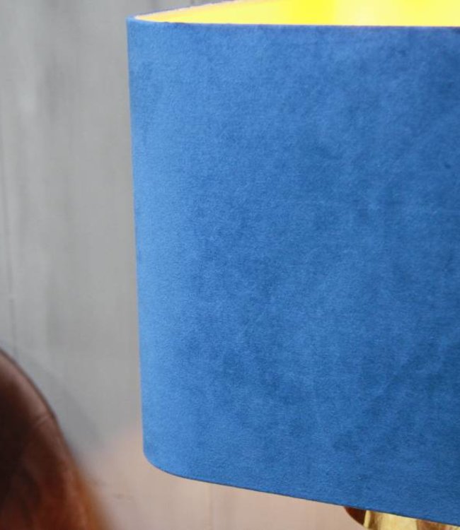 Rene Houtman Blauwe schemerlamp Rich met velvet lampenkap en koperen voet