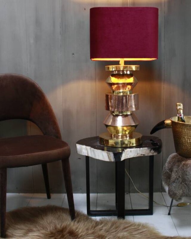 Rene Houtman Bordeaux schemerlamp Rich met velvet lampenkap en koperen voet