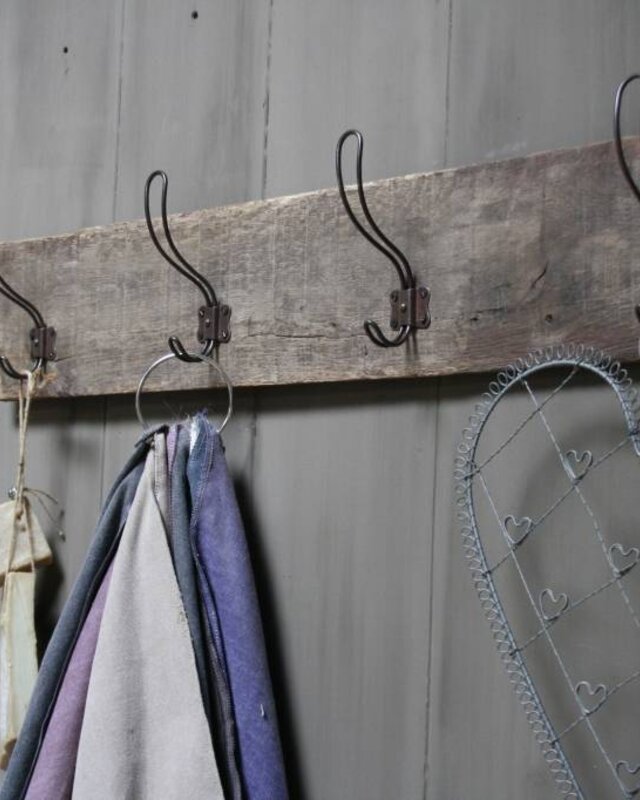 Rene Houtman Brocante oud eikenhouten kapstok met 4 haken 96 cm