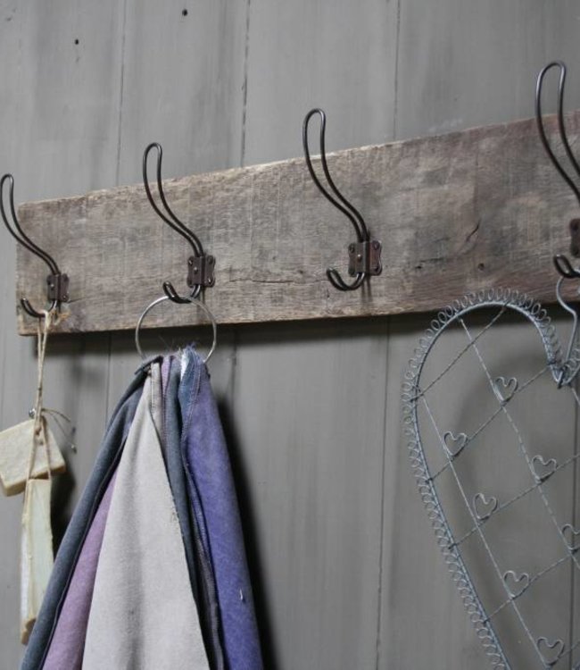 Rene Houtman Brocante oud eikenhouten kapstok met 4 haken 96 cm