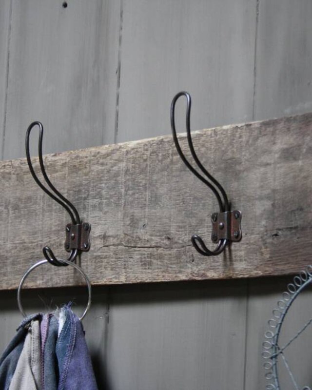 Rene Houtman Brocante oud eikenhouten kapstok met 4 haken 96 cm