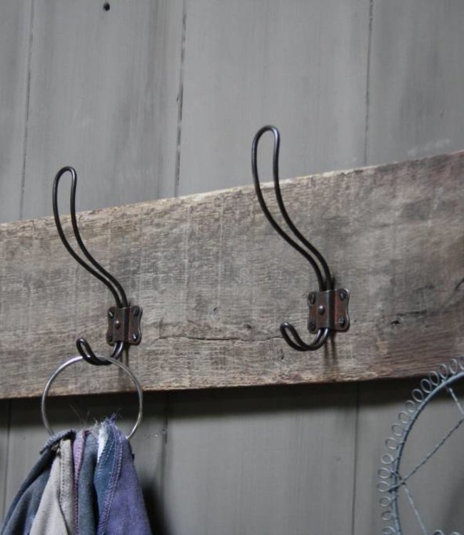 Rene Houtman Brocante oud eikenhouten kapstok met 4 haken 96 cm