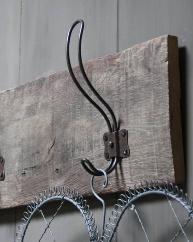 Rene Houtman Brocante oud eikenhouten kapstok met 4 haken 96 cm