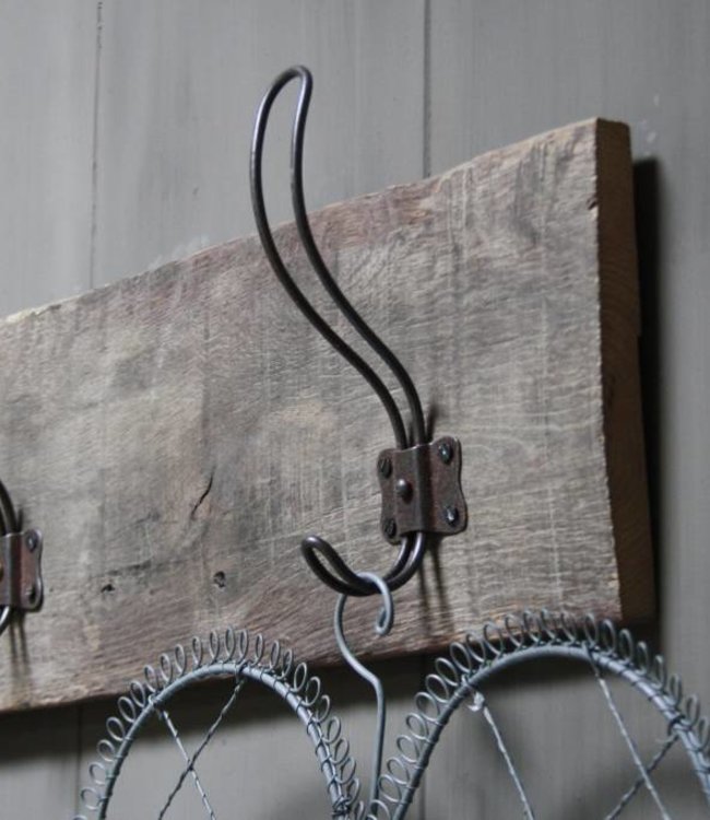 Rene Houtman Brocante oud eikenhouten kapstok met 4 haken 96 cm