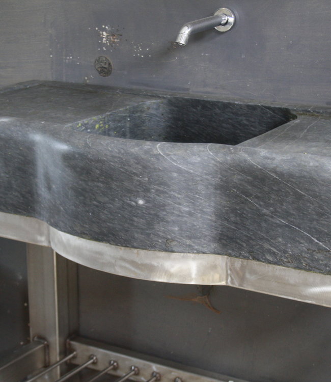 Rene Houtman Badkamermeubel RVS + Belgisch hardstenen blad 130 cm