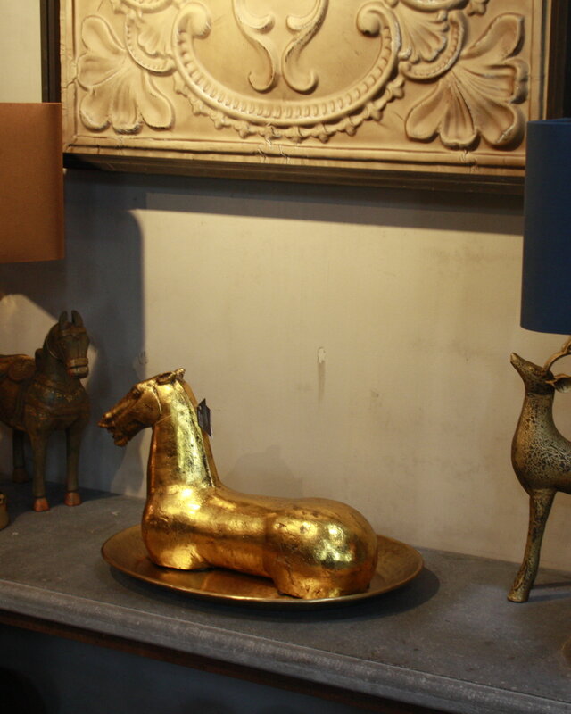 Rene Houtman Goudkleurige schemerlamp Rich met velvet lampenkap