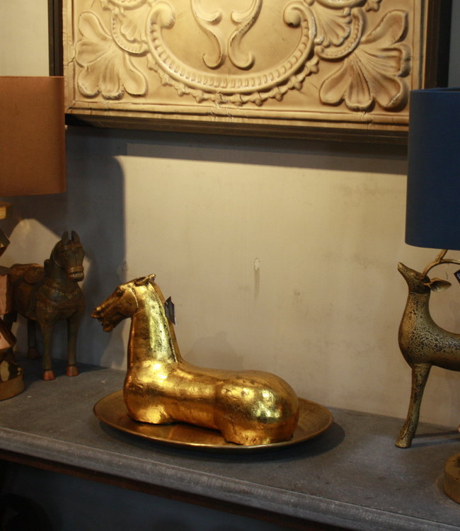 Rene Houtman Blauwe schemerlamp Rich met velvet lampenkap en koperen voet