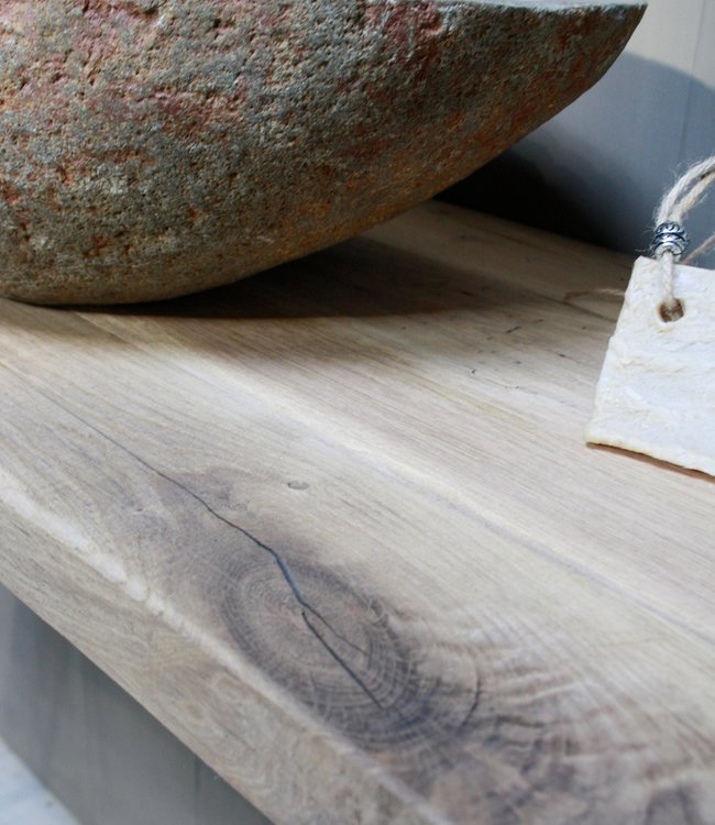 Rene Houtman Zwevend badkamermeubel oud eikenhout 90 cm met rivierstenen waskom