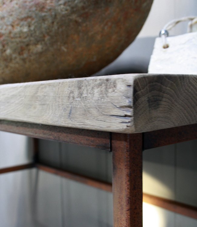 Rene Houtman Zwevend badkamermeubel oud eikenhout 90 cm met rivierstenen waskom