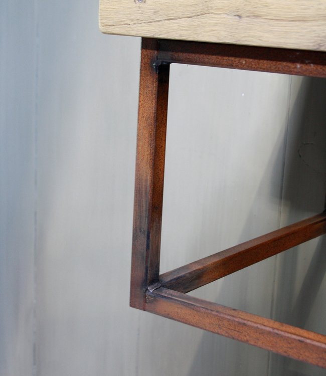 Rene Houtman Zwevend badkamermeubel oud eikenhout 90 cm met rivierstenen waskom