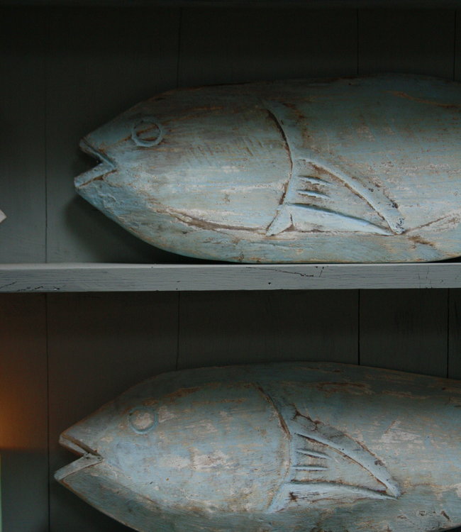 Rene Houtman Houten decoratie vis blauw/groen verweerd 71 cm