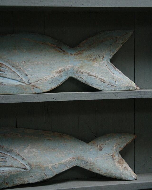 Rene Houtman Houten decoratie vis blauw/groen verweerd 71 cm