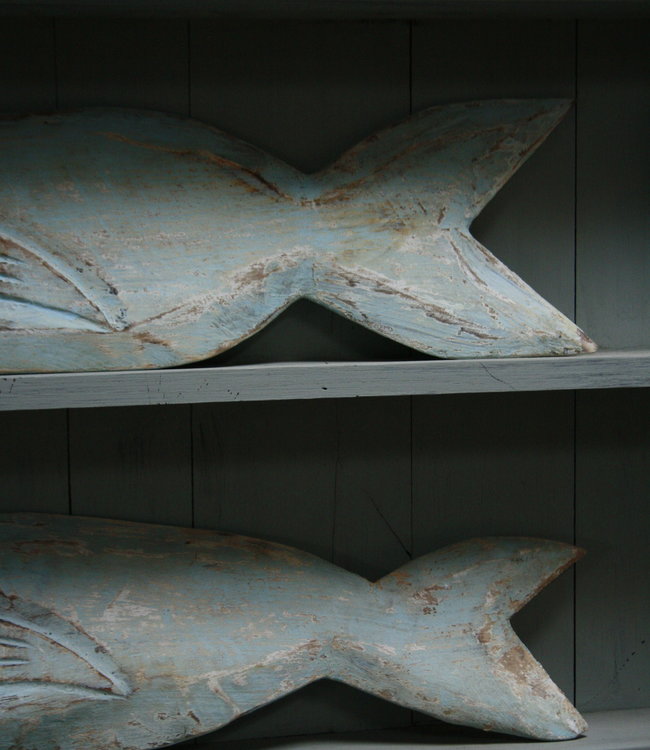 Rene Houtman Houten decoratie vis blauw/groen verweerd 71 cm
