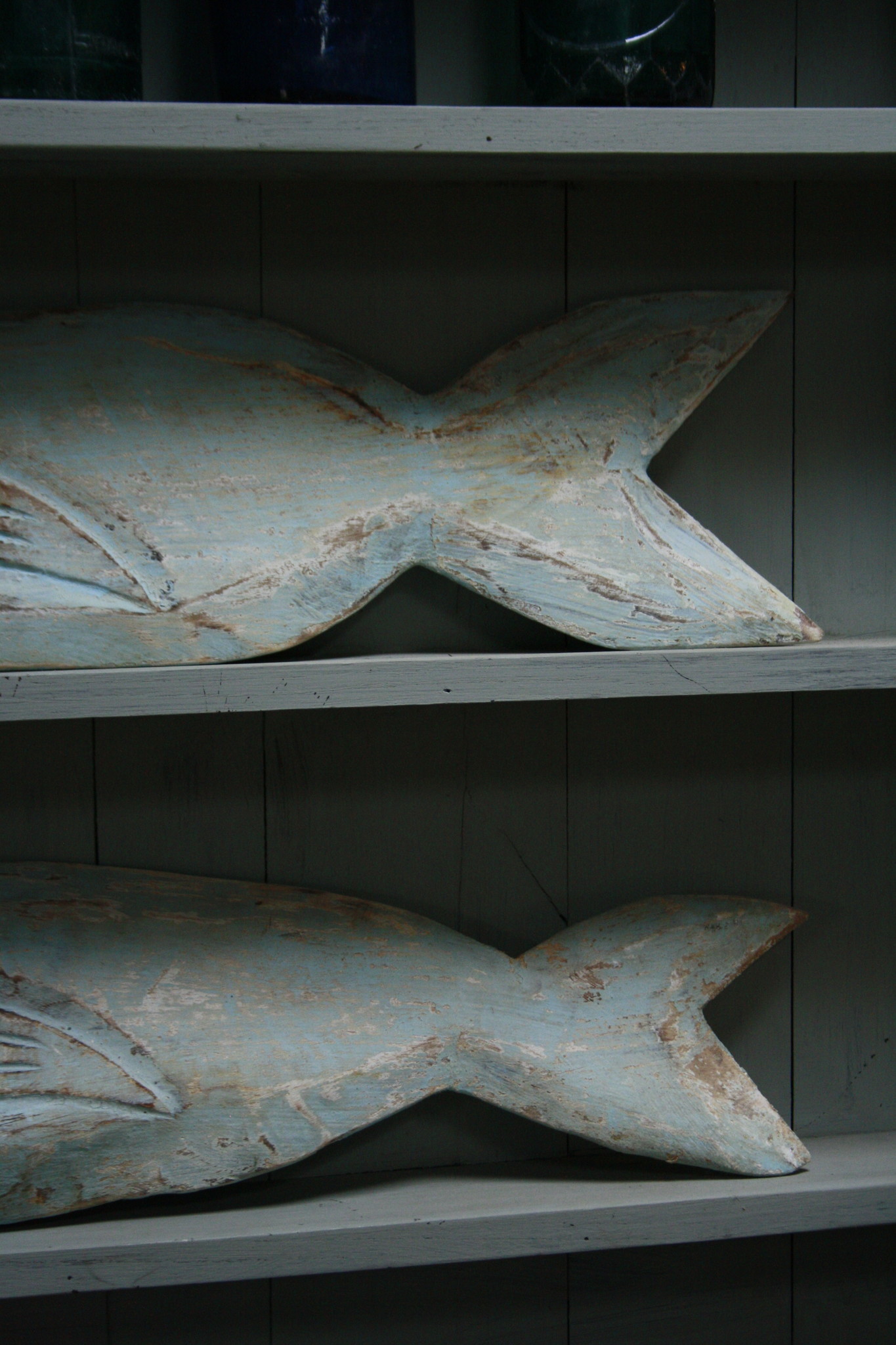 Rene Houtman Houten decoratie vis blauw/groen verweerd 71 cm