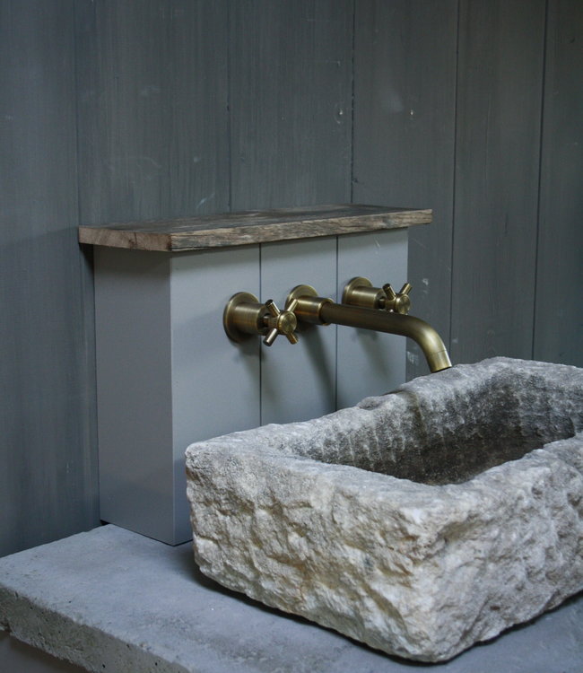 Rene Houtman Badkamermeubelset oud eikenhout met stenen trog en complete pompstraat