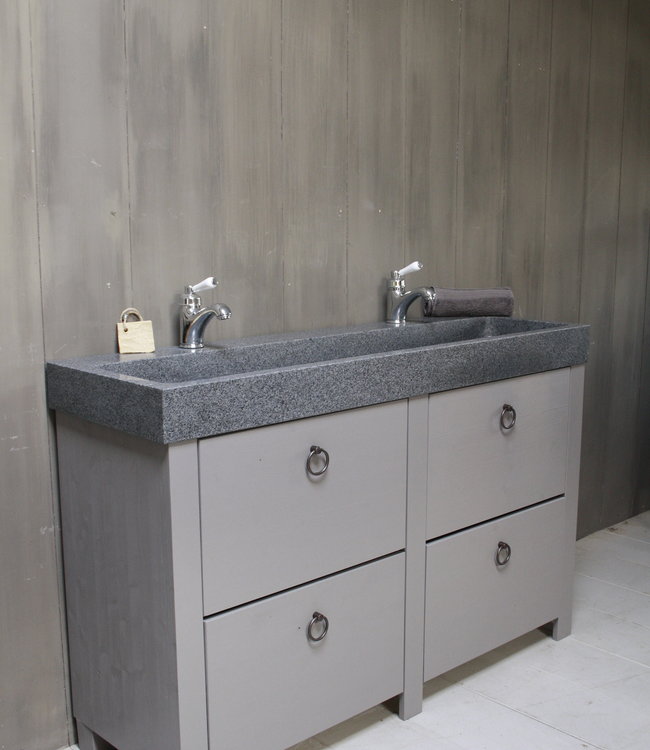 Rene Houtman Landelijk badkamermeubel grijs 140 cm met 4 lades en dubbele spoelbak