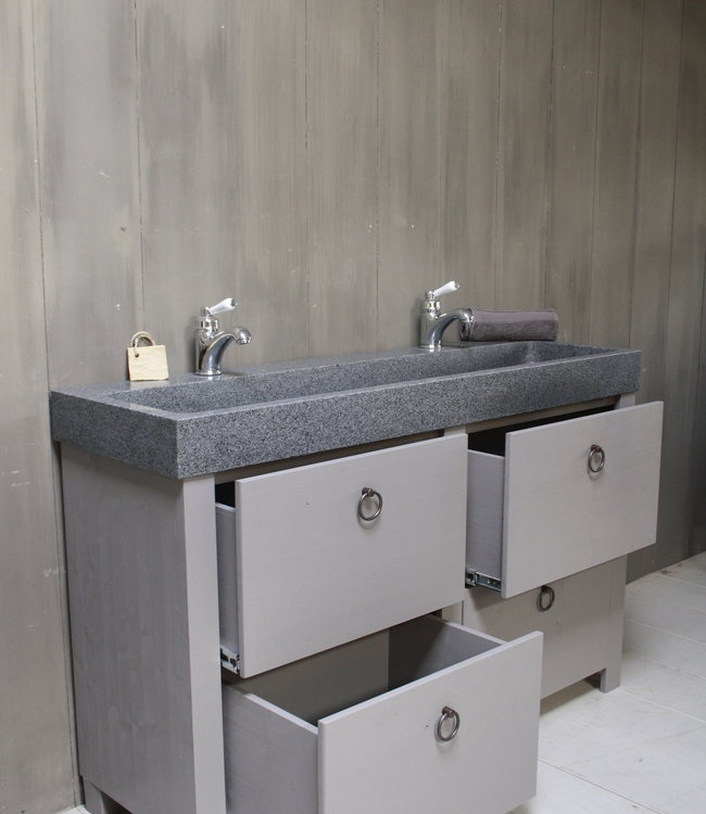 Rene Houtman Landelijk badkamermeubel grijs 140 cm met 4 lades en dubbele spoelbak