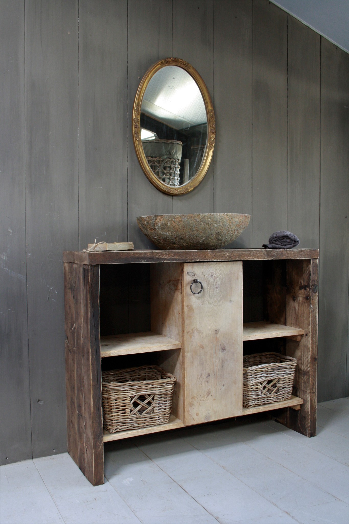 Super Oud houten badkamermeubel/Sidetable Kelsey 110 cm - Rene Houtman LA-41