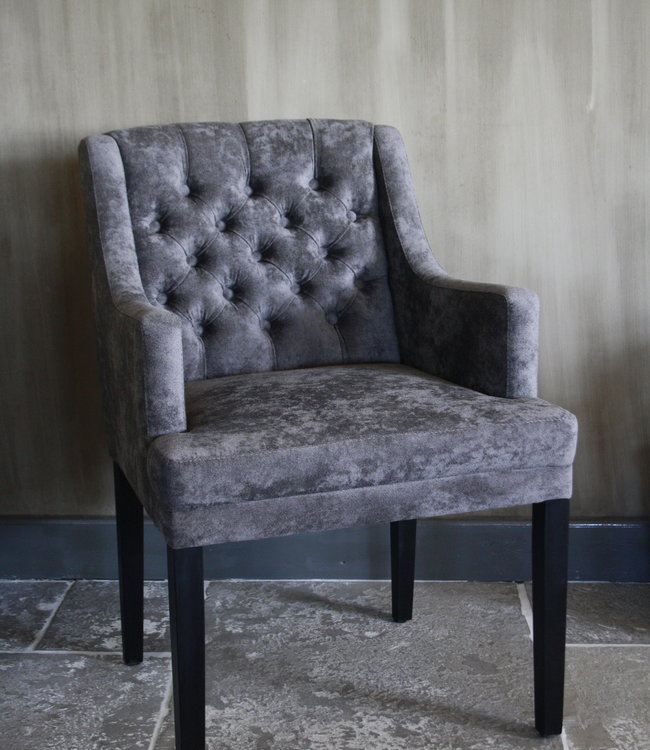 Rene Houtman Julia Landelijke Eetkamerstoel Stof Warm Grijs Capiton 86 cm