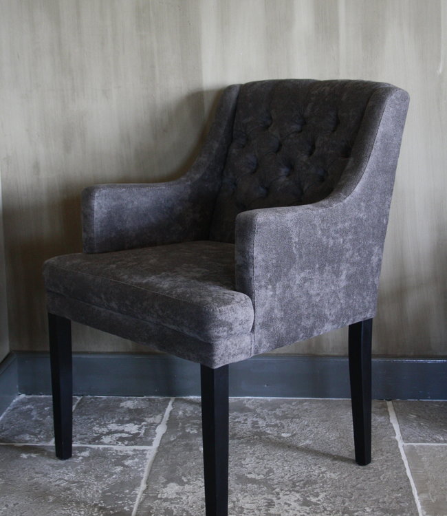 Rene Houtman Julia Landelijke Eetkamerstoel Stof Warm Grijs Capiton 86 cm