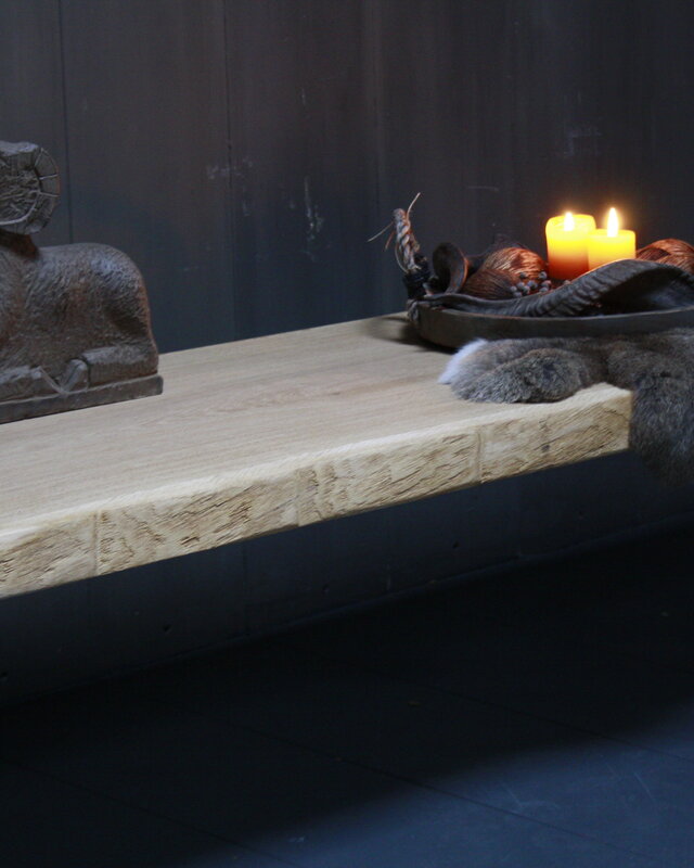 Rene Houtman Eikenhouten salontafel met ijzeren onderstel 250 cm