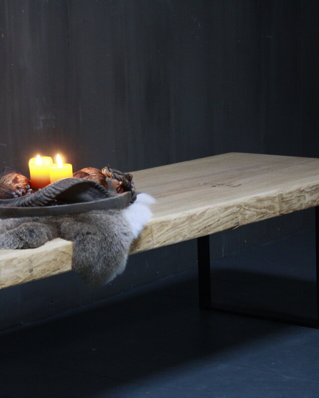 Rene Houtman Eikenhouten salontafel met ijzeren onderstel 250 cm