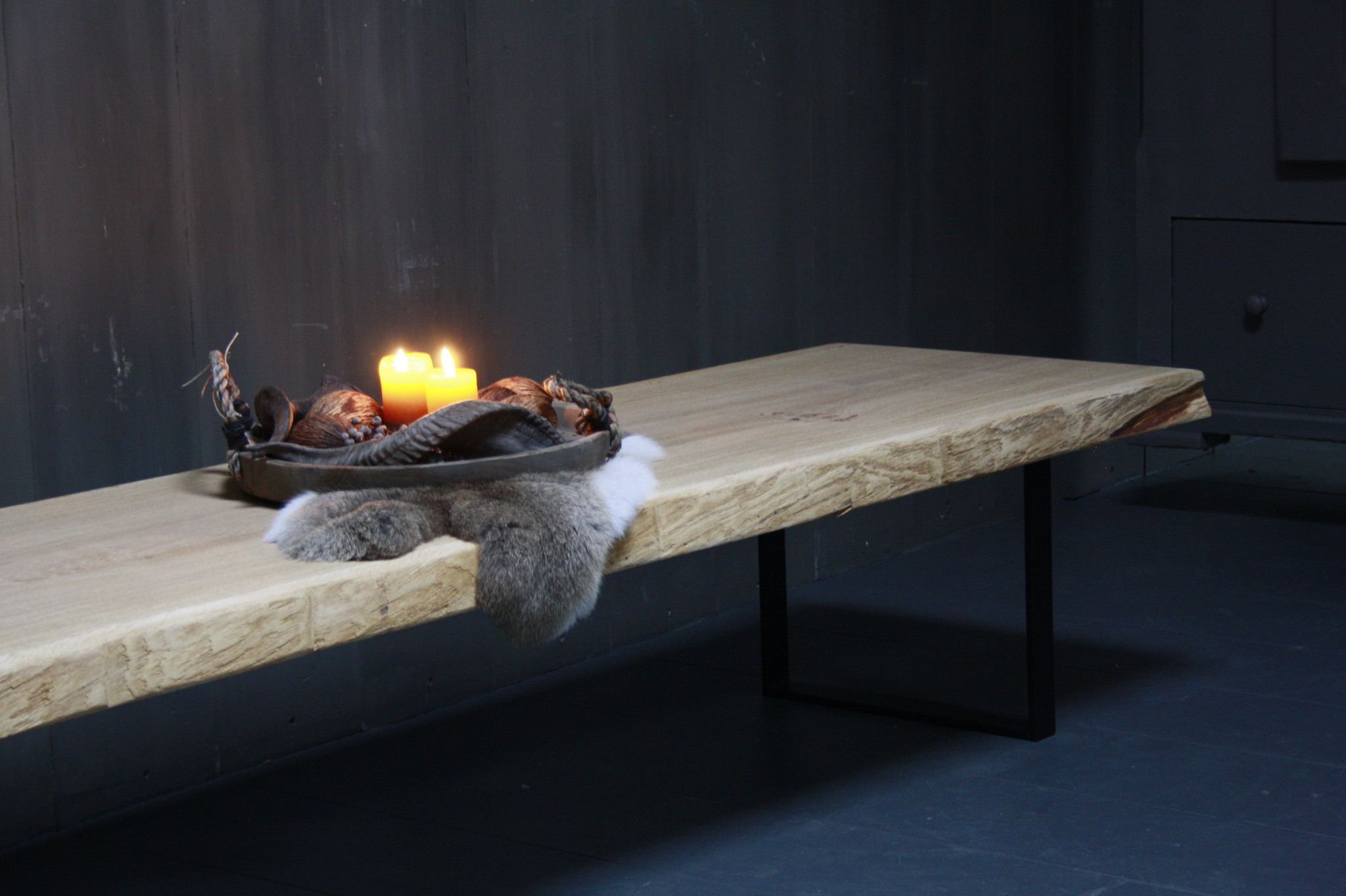 Rene Houtman Eikenhouten salontafel met ijzeren onderstel 250 cm