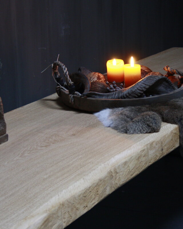 Rene Houtman Eikenhouten salontafel met ijzeren onderstel 250 cm