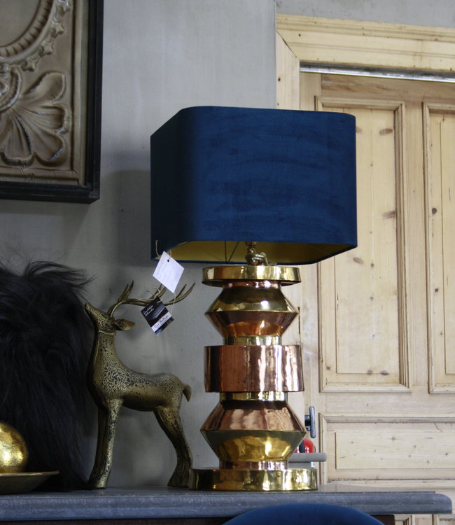 Rene Houtman Blauwe schemerlamp Rich met velvet lampenkap en koperen voet