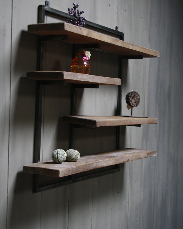 Rene Houtman Woody metaal wandrek 4 planken 82 x 100 cm