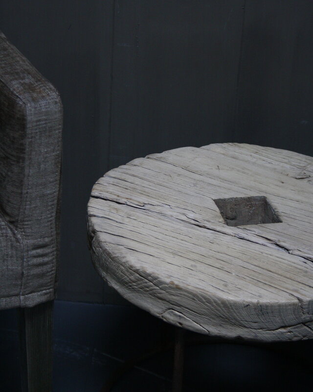 Rene Houtman Salontafel/bijzettafel oud houten wiel India 50 cm