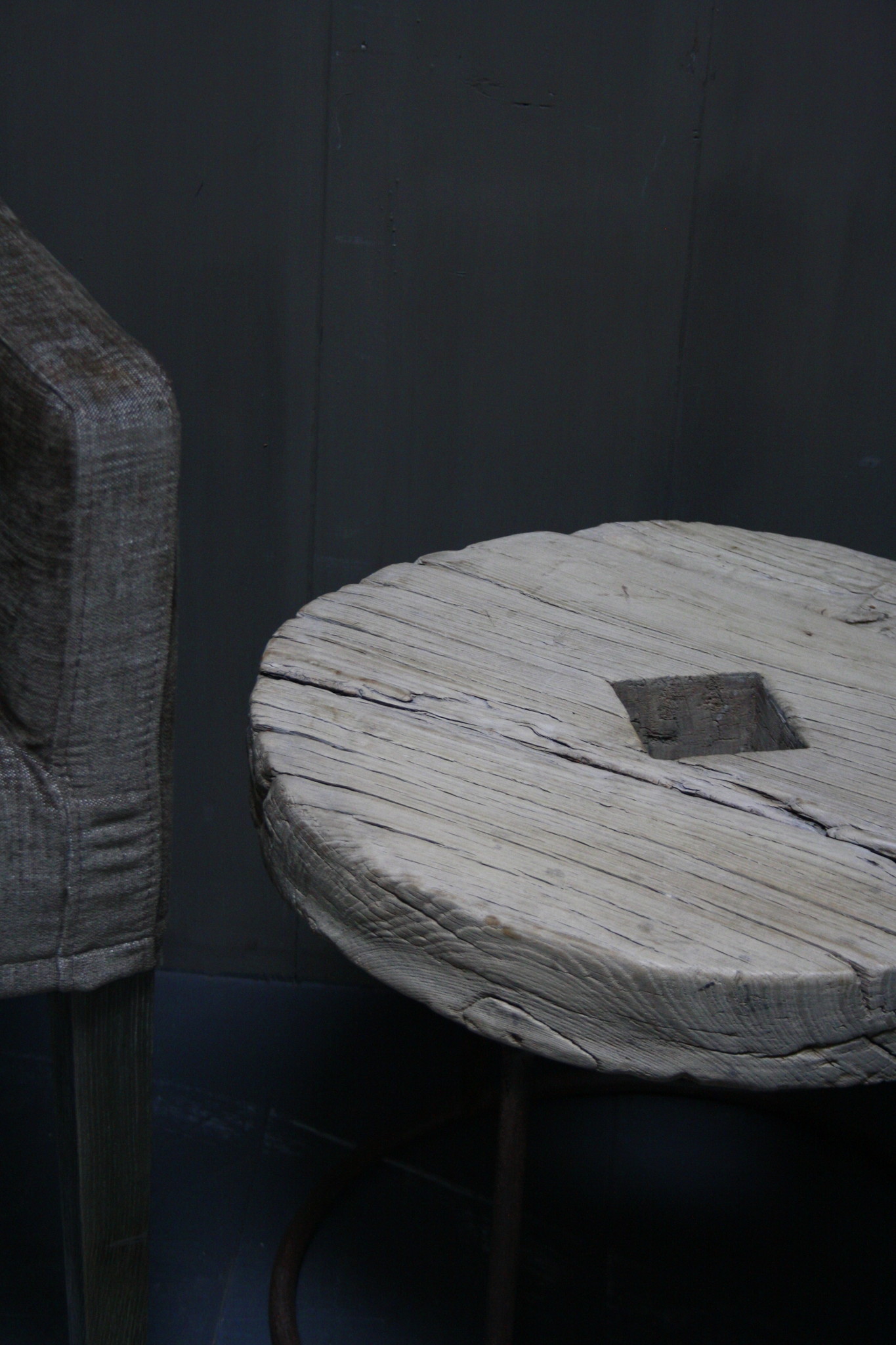 Rene Houtman Salontafel/bijzettafel oud houten wiel India 50 cm
