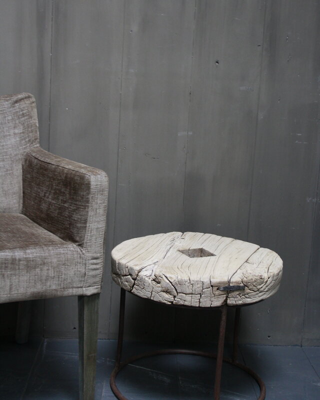 Rene Houtman Salontafel/bijzettafel oud houten wiel India 50 cm