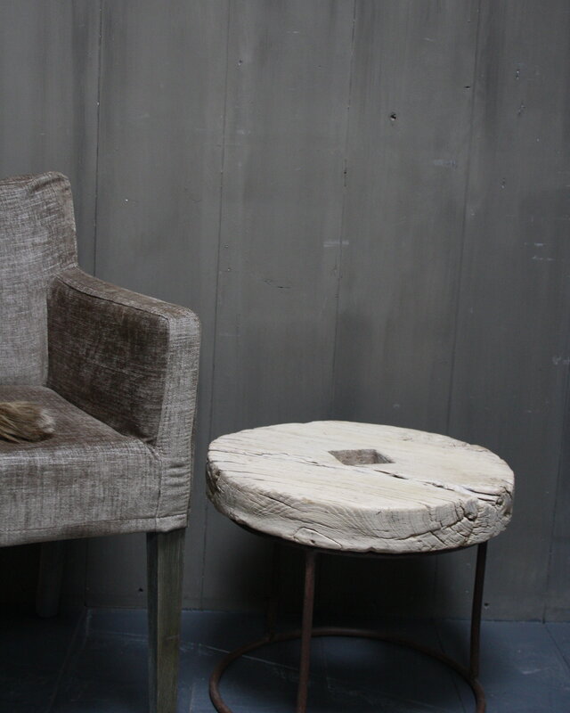 Rene Houtman Salontafel/bijzettafel oud houten wiel India 50 cm