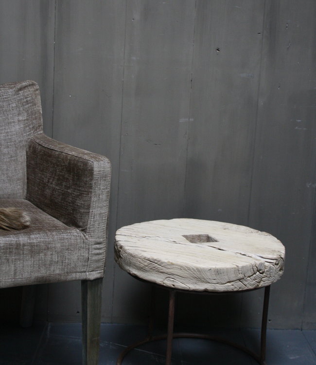 Rene Houtman Salontafel/bijzettafel oud houten wiel India 50 cm