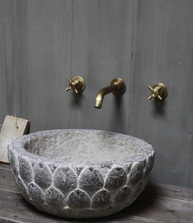 Rene Houtman Balencia Muurkraan inbouw wastafelkraan messing geborsteld