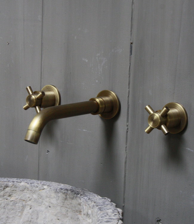 Rene Houtman Balencia Muurkraan inbouw wastafelkraan messing geborsteld