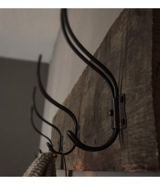 Rene Houtman Brocante oud eikenhouten kapstok met 4 haken 96 cm