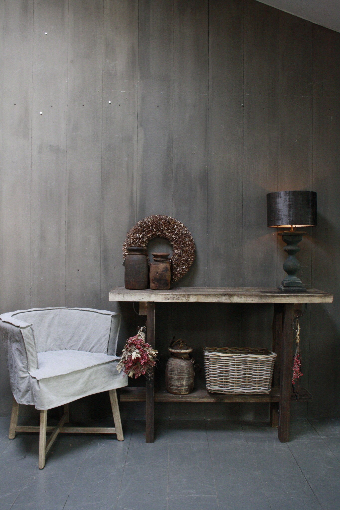 Rene Houtman Massief oud houten wandtafel/sidetable Liedi